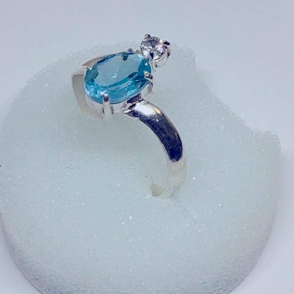 Beautiful Handmade Natural Swiss Blue Topaz And Zircon Gemstone 925 Silver Ring